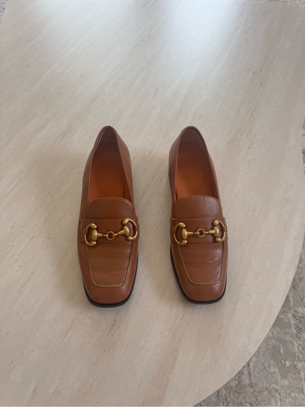 Women’s Brown Leather Loafers with Gold Horsebit Accent